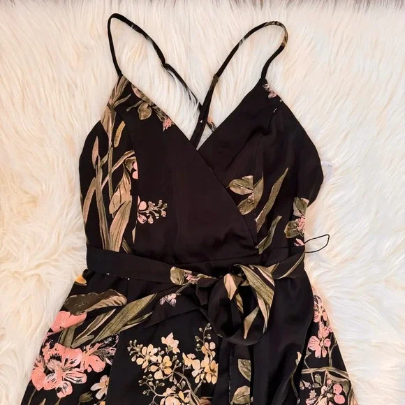 Lulus Still The One Black Floral Print Satin Maxi Dress Small - Picture 6 of 10